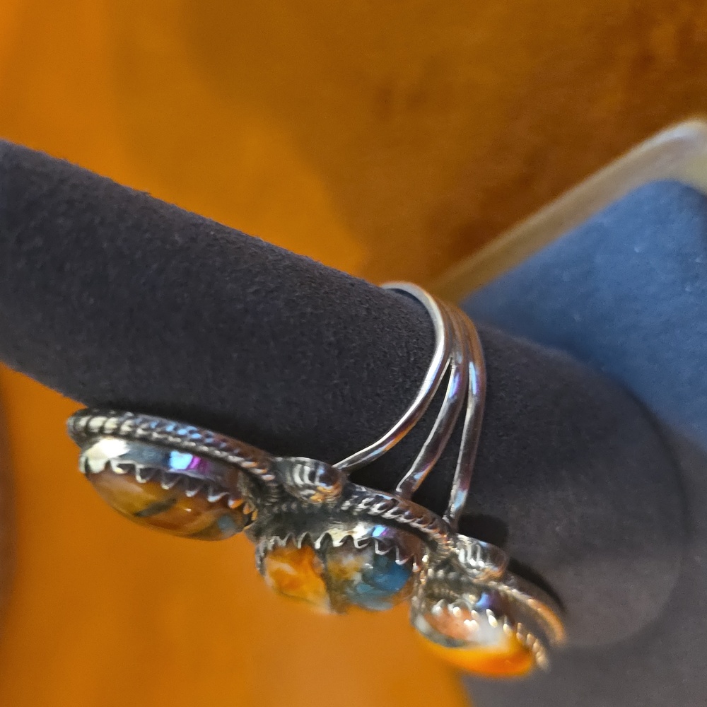 S935 Silver and Orange Stone Ring - Picture 3 of 4